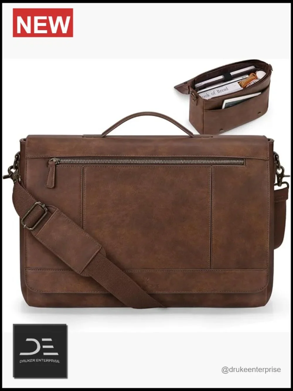 Vintage PU Leather Messenger Bag for Men 15.6